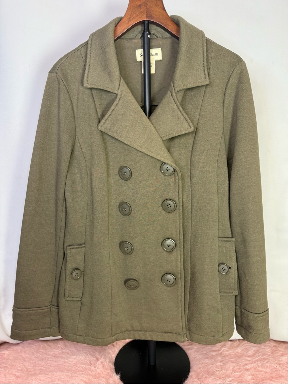 St. John’s Bay - Olive Green Double-Breasted Peacoat - Size M